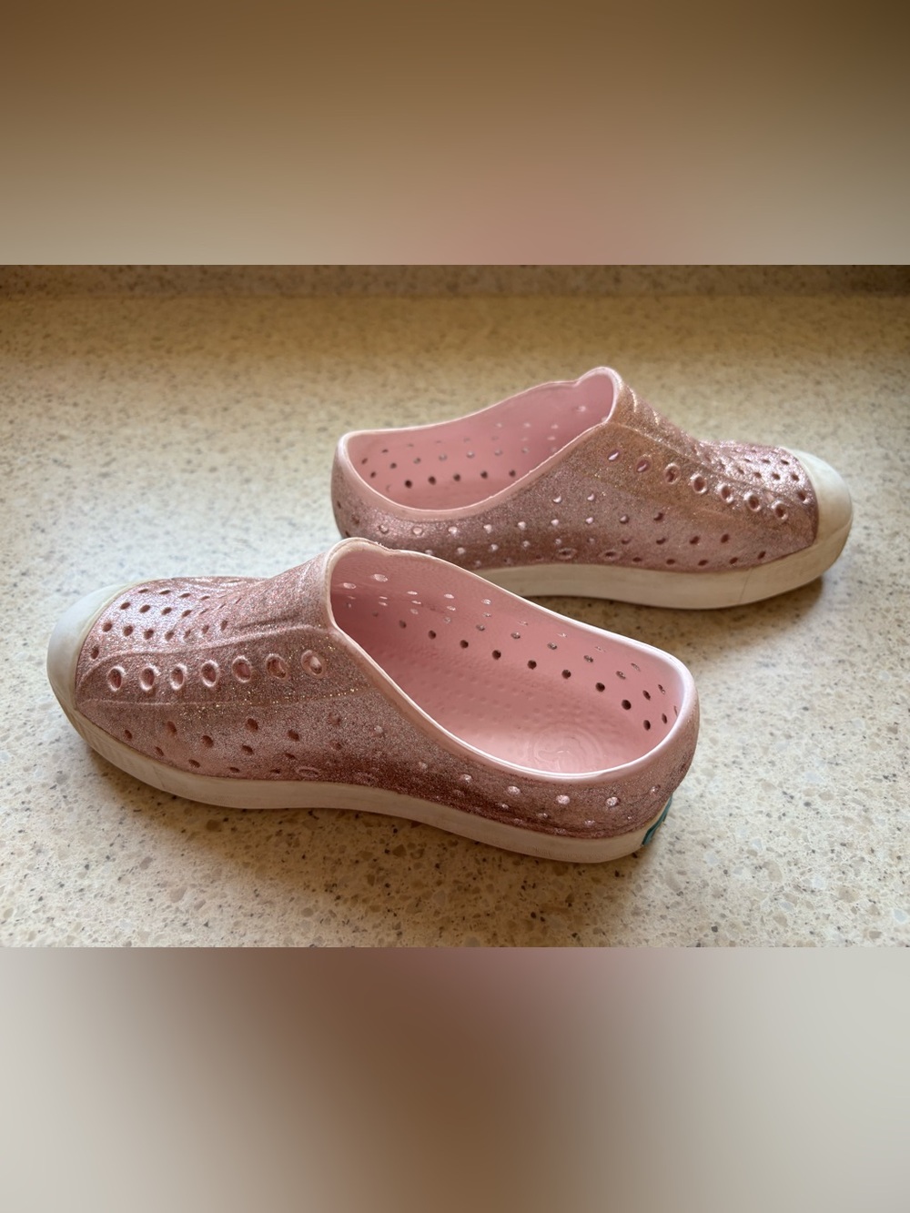 Native Shoes - Pink Rose Sparkle Bio Bling Jefferson Kids Shoes in Girls Size 1